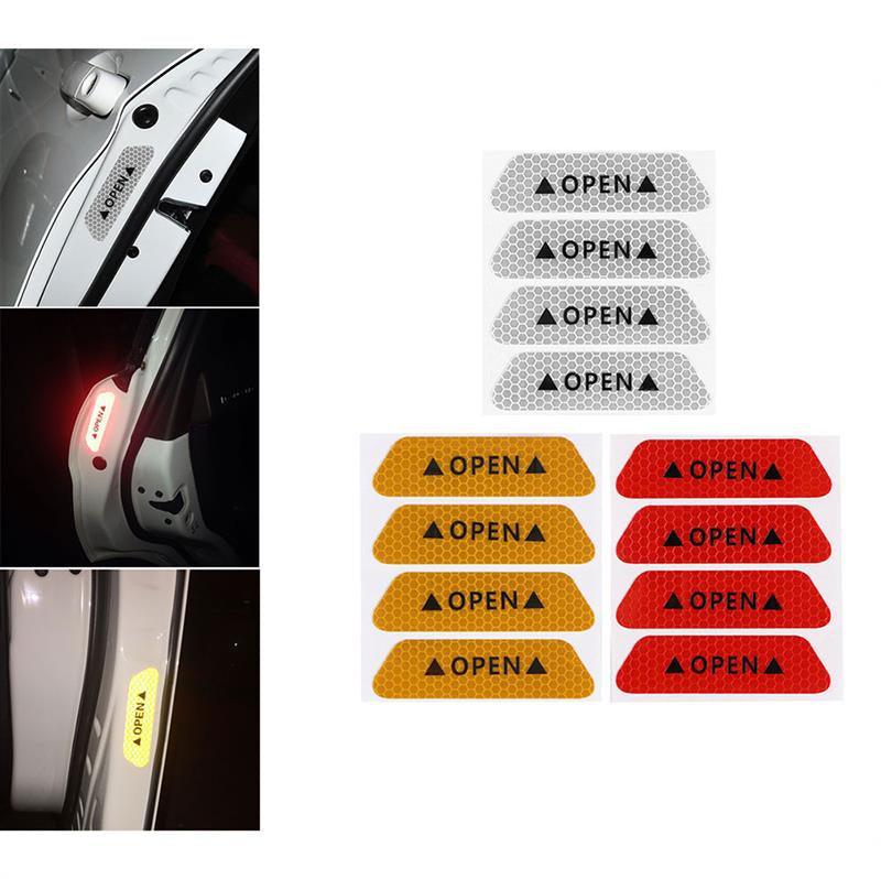 4PCS Car Accessories Car Stickers Reflective Warning Sticker Wheel Eyebrows Door Opening Sticker Diamond Wheel Reflective Strip Universal Door Open Reflective Warning Stickers Auto Open Sign Anti-Collision Safety Reflective Decal Tape