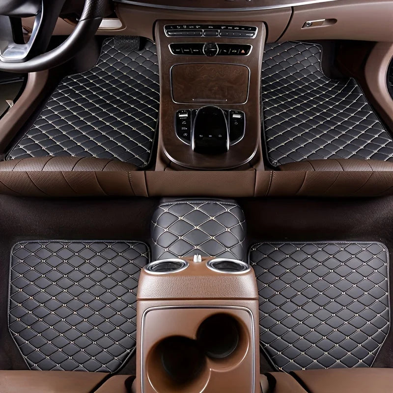 Kcimo 5Pcs Car Floor Mats Universal PU Leather Waterproof Auto Foot Pad Protector Automobile Interior Car Interior Accessories